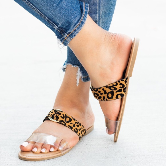 clear leopard sandals
